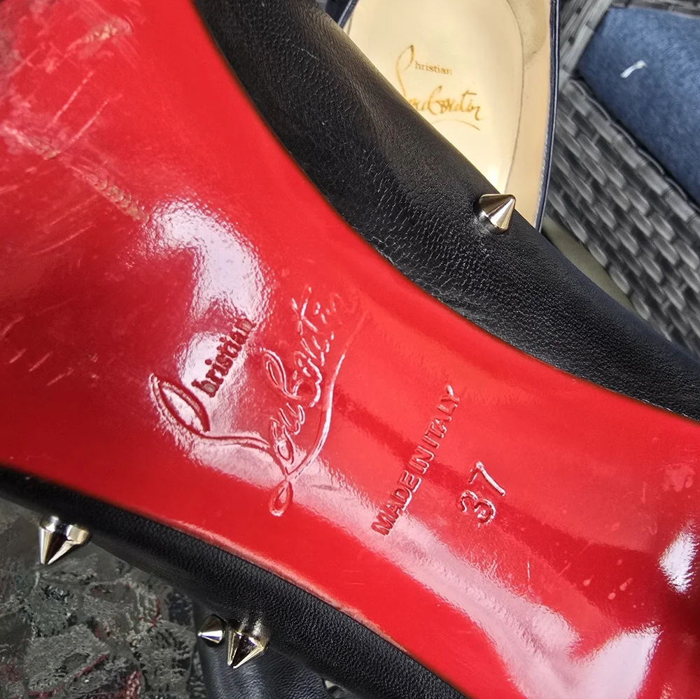 Authentic Christian Louboutin Black Leather Spiked Heels - Picture 10 of 13